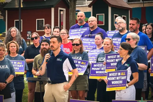Picture of rally for Mount Nittany Workers