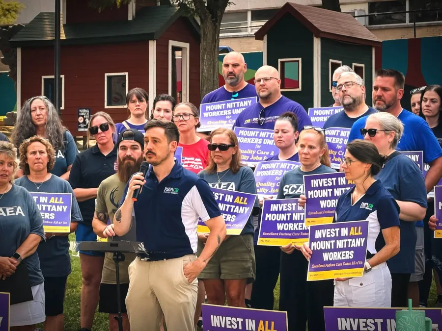 Picture of rally for Mount Nittany Workers